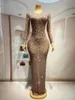 Stage Wear Femmes Sexy Brillant Argent Strass Nude Mesh Robe Transparente Anniversaire Célébrer Bal Voir À Travers Poshoot