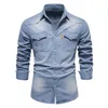 Printemps et automne mode hommes vêtements 4 couleurs S-5XL95% coton poche chemise à manches longues revers simple boutonnage décontracté Denim chemise 240117