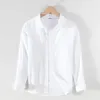 M-3XL printemps et été col montant couleur unie à manches longues Vintage hommes Streetwear simple boutonnage chemises en lin 240117