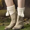 Women Socks Soft Winter Warm Short Crochet Boot Knitted Tassel