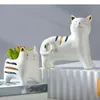 Vazen Schattige Keramische Kat Bloemenvaas Keramiek Handwerk Ornamenten Dierensculptuur Cartoon Kat Bloemstuk Accessoires Vazen YQ240117