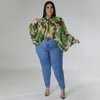 Women's Blouses Fashion Summer Women Leaf Printed Stand Collar Batwing Long Sleeve Split 2024 Sexy O-neck Plus Size Party Club Chic Tops