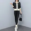 Women's Two Piece Pants Spring Tracksuit For Women Plus Size Casual Set Hooded Cardigan Tops And Splicing Sport Outwear Matching Outfits