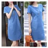 Vestidos casuais básicos coreano plus size denim vestido para mulheres verão casual com botão bolso y mini jeans 3xl 4xl boodinerinle 2103 dh18y