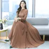 Spring Autumn Maxi Dresses Fashion Female Vintage Full Sleeve Solid Aline Casual Chiffon Dres Long Muslim Dress 240117