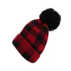 Bérets de Noël tricoté chapeau rouge plaid laine protection de l'oreille bonnet bonnet parent-enfant pour les enfants année vacances