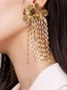 Boucles d'oreilles pendantes Greatera luxe strass gland fleur goutte pour les femmes exagérée couleur or métal Floral suspendus bijoux