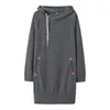 Casual Dresses Women Kne-Längd Tickets Sweatshirt Dress Drawstring Hooded Warm Sweat Shirt Lång ärm