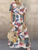 Robes décontractées 2024 manches courtes longues robes bohème imprimé floral robe de plage été femme robe de vacances femmes maxi robe d'été