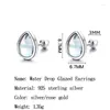 Stud Earrings Synthetic Glazed Stone Water Droplet Screw Thread Women 925 Sterling Silver Simple Crystal Ear Bone Nails