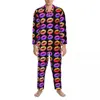 Men's Sleepwear Pajamas Man Lips Print Night Nightwear Colorful Lipstick 2 Piece Retro Set Long Sleeve Romantic Oversized Home Suit