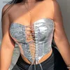 Blouses Femmes Chemises À Lacets Bandage Creux Out Sexy Y2K Crop Top Corset D'été Sans Bretelles Dos Nu Femmes Débardeurs Sans Manches Club Party Tube Tenues YQ240117