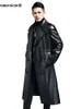 Mauroicardi primavera outono longo legal impermeável preto couro do plutônio trench coat masculino duplo breasted plus size outerwear 4xl 5xl 240116