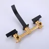 Bathroom Sink Faucets Brushed Gold/MaBlack Wall Mounted Vanity Faucet 2 Handles 3 Hole Cold And Water Mixer Brass