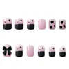 False Nails Reusable 24 Pcs Press On Black Bowtie Gel Nail Kit Artificial Finger Manicure For Girls Women Decoration Art