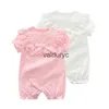 Pullover Cotton Baby Girl Romper Bow koronki nowonarodzone rompers dziewczęta księżniczka impreza nowo narodzona ubrania dla niemowląt Pierwsze urodziny Baby kombinezon H240508