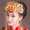 Fermagli per capelli Costume rosso Matrimonio Gioielli da sposa Corona di fenice in stile cinese