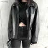 Women's Leather Faux Leather Basic Jackets Women Korean Style Chic Big Pocket Pu Leather Autumn New Arrival Biker Loose Bf Student Crop Outwear Fashion Cool YQ240116