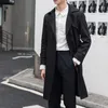 Trench coat masculino preto primavera outono longo duplo breasted masculino blusão casaco estilo preppy S-6XL