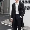 Men's Trench Coat Black Spring Autumn Long Double Breasted Male Windbreaker Coat Preppy Style S-6XL