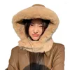 Berets F42F Furry Furs Hooded Hat Warm Balaclava Y2K Teens Girl Face Mask Ear Flap Cap