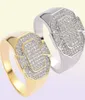 BlingBling CZ Rings For Mens Geometric Hip Hop Gold Silver Plated Jewelry Iced Out Full Diamond Ring5826644