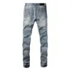 Jeans pour hommes Style américain High Street Slim Fit élastique polyvalent diffusion en direct sur Internet célébrité en détresse Blue Hot Diamond Jeans