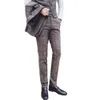 Boutique Plaid Fashion Official Business Mens Suit Pants Casual Slim Trousers Groom Wedding Dress Brown Grey 240117