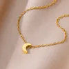 14k Gelbgold Pentagramm Mond Anhänger Halskette für Frauen Neue Mädchen Schlüsselbein Kette Party Schmuck Geschenke Großhandel Bijoux
