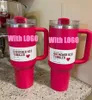 US-Lager Winter Pink H2.0 40OZ Tassen Cosmo Pink Parade Tumblers Autobecher Edelstahl Target Red Flamingo Kaffee Valentinstag Geschenk Sparkle i0117