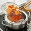 フライパン304ステンレス鋼の天ぷら揚げフライヤーポットオイルフライパンとフライドポテトキッチン家庭用タマネギリング