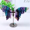 猫のキャリア天然蛍石蝶の翼彫刻手磨きレイキヒーリングクリスタルギフトルームオフィス装飾1pair