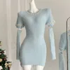 Designer Women's Dresses Knitted Fabrics Sexy Fashion Ballet Princess Style Knitted Handmade Pearl Chain Dresses