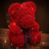 Artificial Teddy Rose Bear med LED Valentines Day Wedding Flowers Rose Bear Decoration Home Party Girlvän Anniversary Gifts 240117