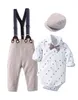 Conjuntos de ropa de mameluco para bebé con sombrero de lazo Traje de verano a rayas de caballero Conjunto de mono para niño pequeño Ropa para niño 1420 B31622530