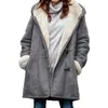 Vestes pour femmes manteau solide vache boucle veste poches couleur corne polaire doublé à capuche pardessus vêtements de dessus pour femmes hiver épais