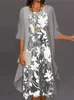 Plus Größe 2023 Herbst frauen Floral Bedruckte Lange Kleid Muster Zweiteilige Rundhals Temperament Elegante 240116