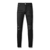 Men's Jeans American Style High Street Black New Distressed Patchwork Leather Live Streaming Internet Celebrity Jeans 602