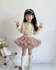 Girls pompons applique knitted cardigan kids long sleeve sweater outwear 2024 spring children elastic waist lace tulle tutu skirt Z6774