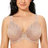 Bras för kvinnor plus storlek BH -minimizer full täckning non -padded underwire blommig broderi kvinnlig c d e f g h i j 240116