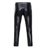 Motorfiets PU Lederen Broek Mannen Merk Skinny Glanzend Goud Gecoat Metallic Broek Broek Nachtclub Podium Voer Broek voor Zangers 240117