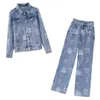 Kvinnors tvåbitar byxor Kvinnor Sätt kvinnliga jeans 2024 Spring Autumn Denim 2 High Ladies Fashion Cowboy Outfit Tooling