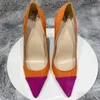 Sapatos de vestido Laranja Roxo Patchwork Mulheres Flock Pointy Toe 8-12cm Salto Alto Faux Suede Elegante Stiletto Bombas Tamanho Pequeno 33 45