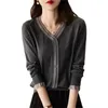 Cardigans Vneck Fashion Knit Sweater Women's Spring Autumn 2022 New Temperament Slim Lace Mesh Ggauze Fungus Edge Longsleeved Allmatch