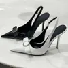 Luxury Designer shoes Genuine Leather RIbbon mId slingback pumps party Wedding Pointed Toes Fashion Classics Buckle Bowtie Stiletto Heel With Box Evening shoes