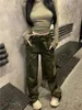 Women's Two Piece Pants Girl Suit Army Green Pleated Long-sleeved T-shirt Women's Autumn And Winter Loose Cargo Fashion Two-Piece Set