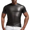 Herr t-skjortor sexig pu läder matt t-shirt väst stretch underskjortan latex klubbkläder scen kostym muskel tät topp 2024