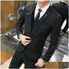 Мужские костюмы Пиджаки Куртка Брюки Жилет Мужчины 3 шт. Slim Fit Повседневный смокинг / Мужские костюмы Комплект Свадебное платье жениха Деловые пиджаки Dhh47