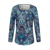 Chemisiers Femme Dames Hauts Pull Automne Col Carré Chemises Plissées Jacquard Floral À Manches Longues Haut Ample Pour Les Femmes Ropa De Mujer