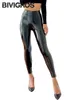 Bivigaos mulheres espelho leggings de couro reflexivo brilhante estiramento apertar calças de couro do plutônio cintura alta magro sexy leggings 240117